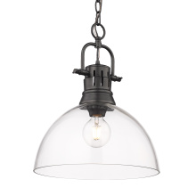Golden 3602-L BLK-CLR - Yep by Golden Lighting Duncan 1-light 14in chain hung Pendant in Matte Black and Clear Glass